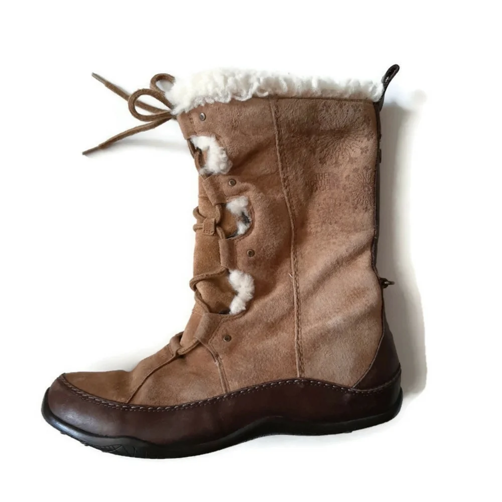 THE NORTH FACE ABBY tan suede boots Lace Up Primaloft Insulated Sz 10